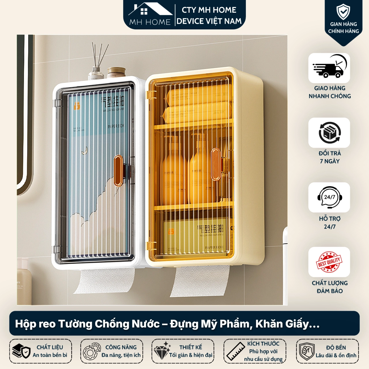 Tủ Đa Năng Treo Tường Màu Trắng Chống Nước - Tủ Đựng Mỹ Phẩm Khăn Giấy Đồ Dùng Cá Nhân MH Home